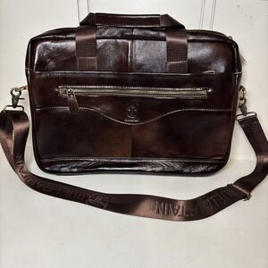 Bullcaptain Shoulder Messenger Leather Laptop Bag Briefcase Business Handbag 15"